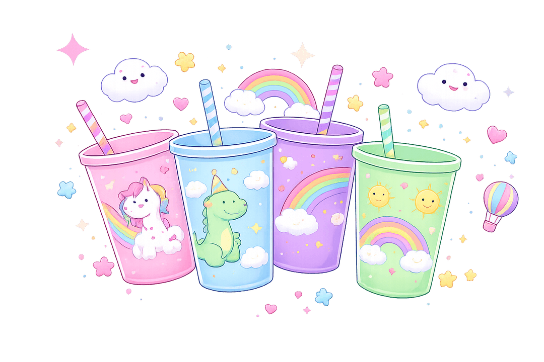 Vasos personalizados coloridos para fiestas infantiles
